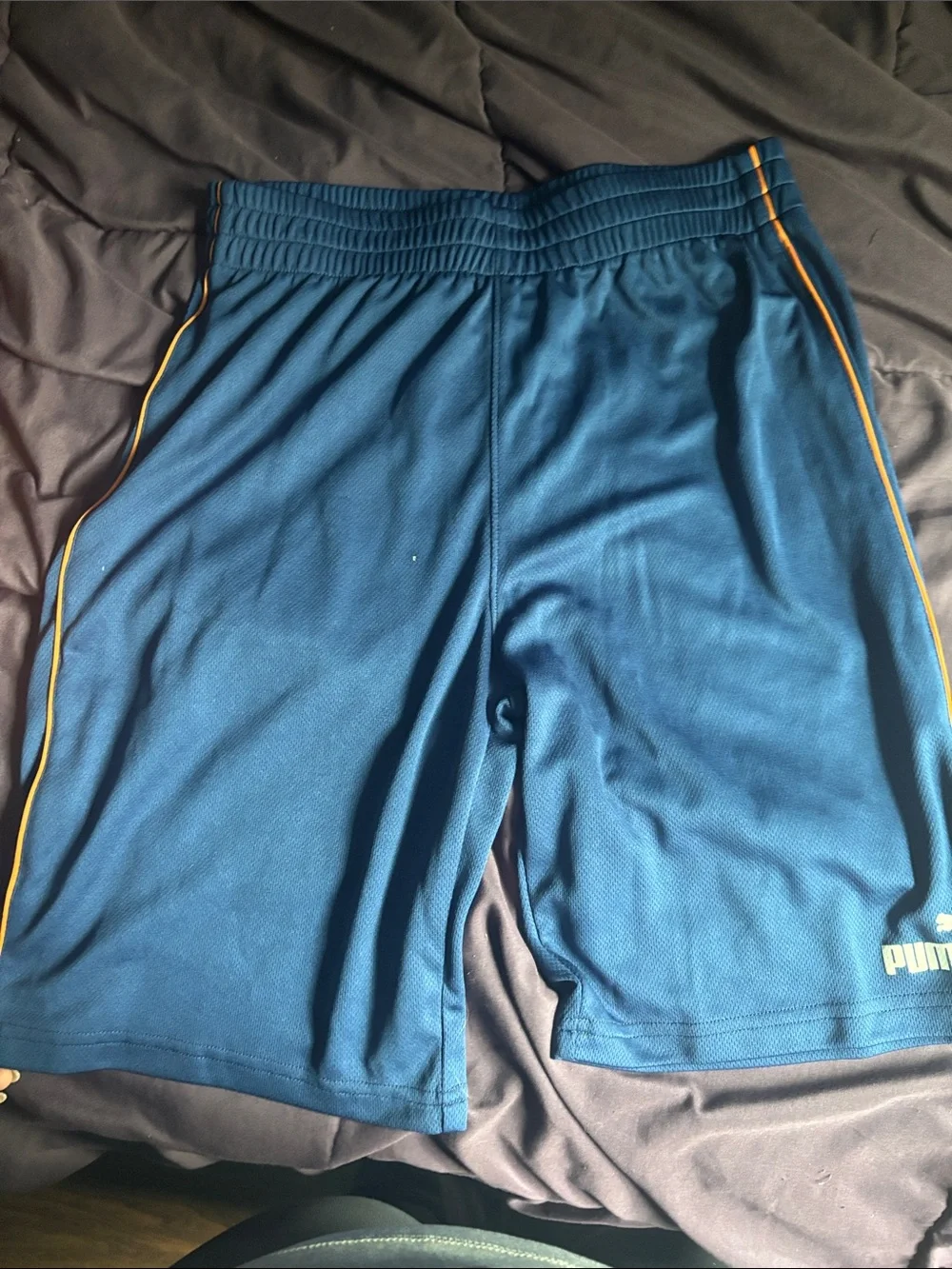 Puma Orange Tee with Blue Athletic Shorts and Light Accent Piping